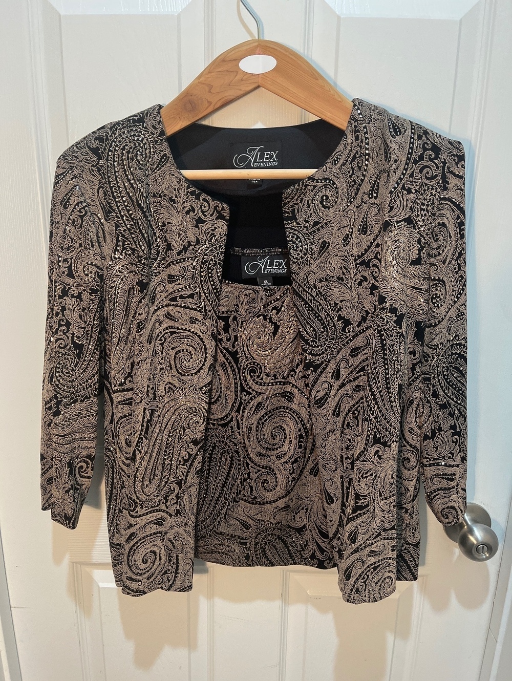 Alex Evenings Paisley Evening Jacket and Tank set Women’s Black and Stone